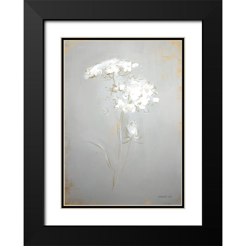 White Floral Sketch II Black Modern Wood Framed Art Print with Double Matting by Nai, Danhui