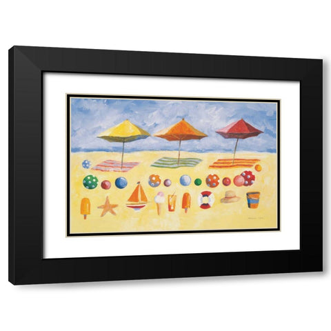 Beach Umbrellas Black Modern Wood Framed Art Print with Double Matting by Clark, Michael