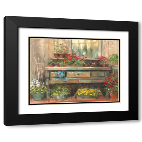 Gardners Table Black Modern Wood Framed Art Print with Double Matting by Rowan, Carol