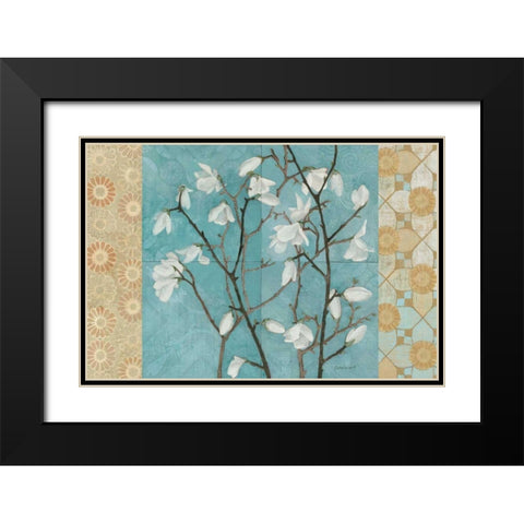 Patterned Magnolia Branch Black Modern Wood Framed Art Print with Double Matting by Lovell, Kathrine