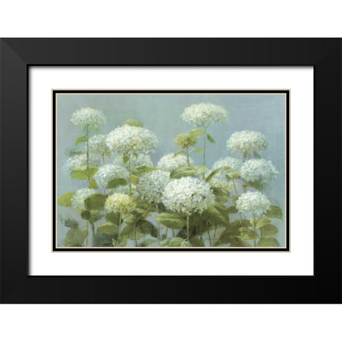 White Hydrangea Garden Black Modern Wood Framed Art Print with Double Matting by Nai, Danhui