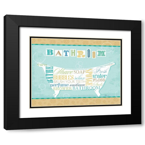 Bathroom Words I Black Modern Wood Framed Art Print with Double Matting by Pela Studio