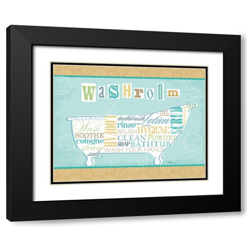 Bathroom Words II Black Modern Wood Framed Art Print with Double Matting by Pela Studio