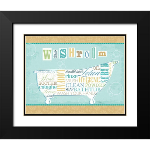 Bathroom Words II Black Modern Wood Framed Art Print with Double Matting by Pela Studio
