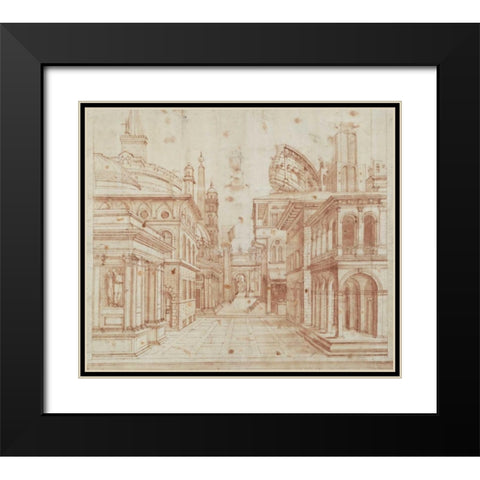 Roman Perspective Black Modern Wood Framed Art Print with Double Matting by Peruzzi, Baldassare