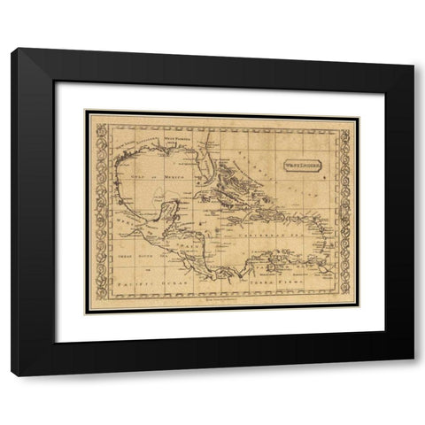 West Indies 1806 Black Modern Wood Framed Art Print with Double Matting by World Map