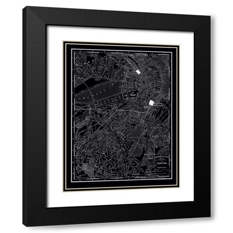 Boston 1895 Black Modern Wood Framed Art Print with Double Matting by Vintage Map, 1895