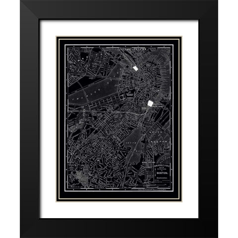 Boston 1895 Black Modern Wood Framed Art Print with Double Matting by Vintage Map, 1895