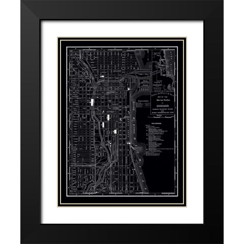 Chicago 1895 Black Modern Wood Framed Art Print with Double Matting by Vintage Map, 1895