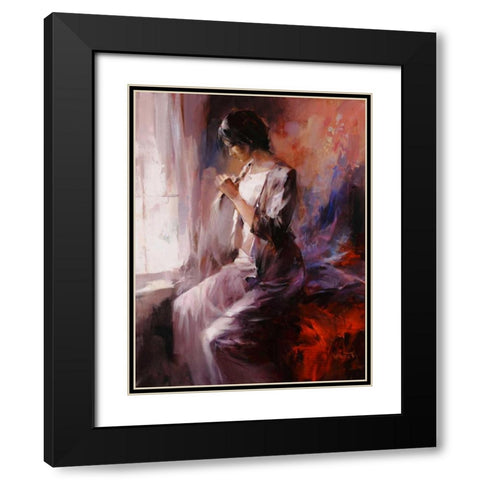 Lonely Girl Black Modern Wood Framed Art Print with Double Matting by Haenraets, Willem