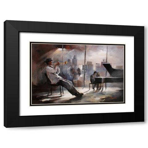 Trumpeter Black Modern Wood Framed Art Print with Double Matting by Haenraets, Willem