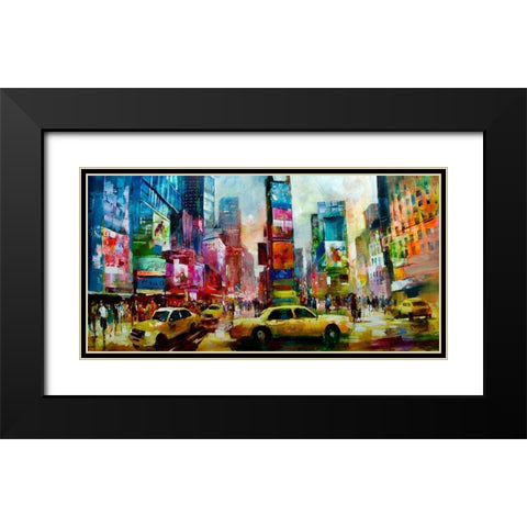 Taxi NY Black Modern Wood Framed Art Print with Double Matting by Haenraets, Willem