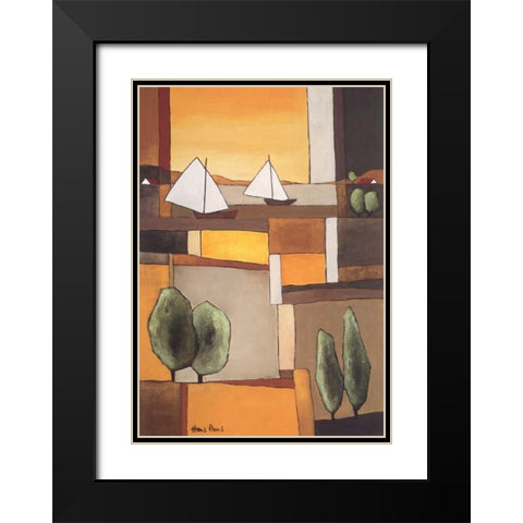 Two Boats II Black Modern Wood Framed Art Print with Double Matting by Paus, Hans