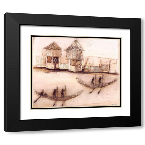 Boats on river I Black Modern Wood Framed Art Print with Double Matting by Jan, Eelse Noordhuis