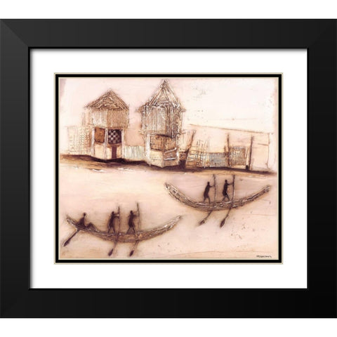Boats on river I Black Modern Wood Framed Art Print with Double Matting by Jan, Eelse Noordhuis