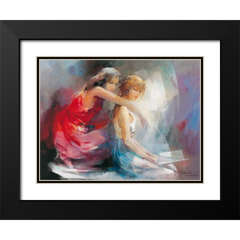 Two Girl friends II Black Modern Wood Framed Art Print with Double Matting by Haenraets, Willem