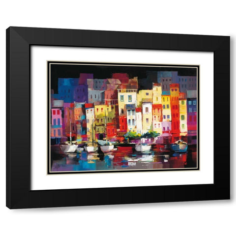 Seaport Town I Black Modern Wood Framed Art Print with Double Matting by Haenraets, Willem