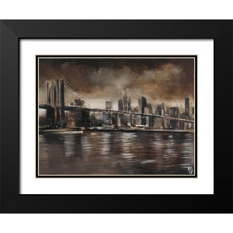 NY Brooklyn Bridge Black Modern Wood Framed Art Print with Double Matting by Volynets, Yuliya
