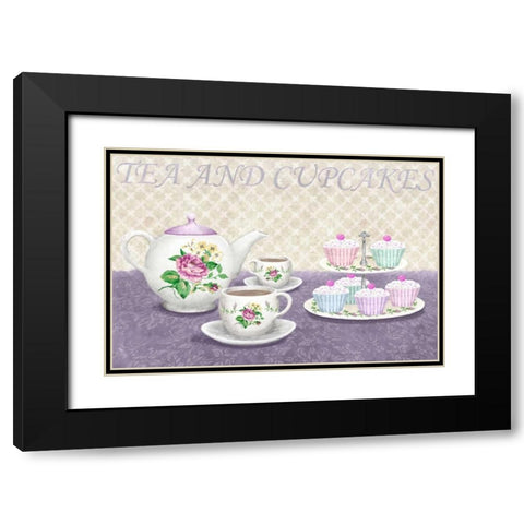 Tea and cupcakes Black Modern Wood Framed Art Print with Double Matting by Linda, Wood