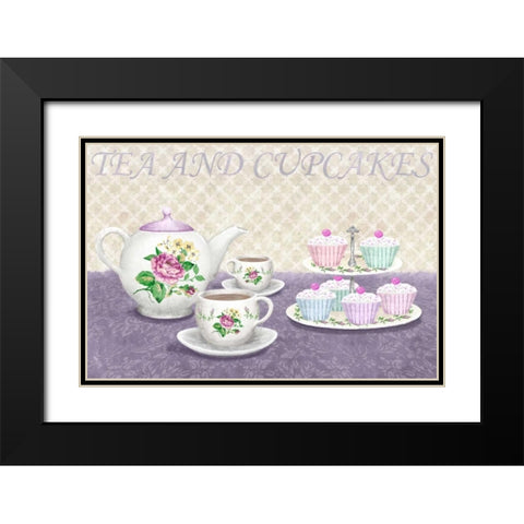 Tea and cupcakes Black Modern Wood Framed Art Print with Double Matting by Linda, Wood