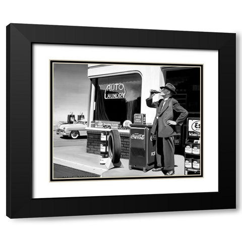Auto Laundry Black Modern Wood Framed Art Print with Double Matting by Bertrand, Alain