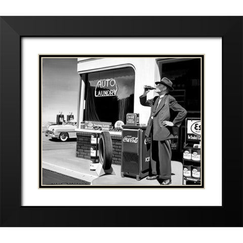Auto Laundry Black Modern Wood Framed Art Print with Double Matting by Bertrand, Alain