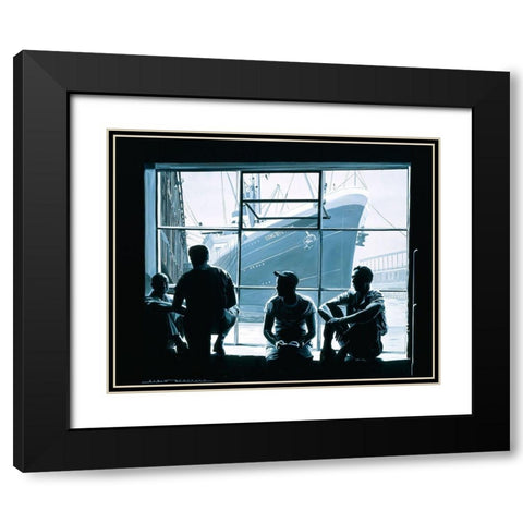 Les Dockers Black Modern Wood Framed Art Print with Double Matting by Bertrand, Alain
