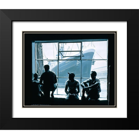 Les Dockers Black Modern Wood Framed Art Print with Double Matting by Bertrand, Alain