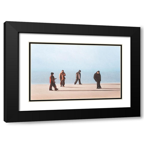 Strandwanderer im Abendlicht Black Modern Wood Framed Art Print with Double Matting by Kock, Bernhard