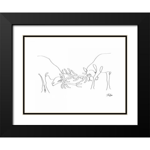 Deer Fight 01 Black Modern Wood Framed Art Print with Double Matting by Mahdavi, Gholam Reza