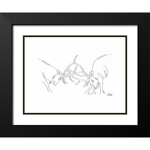 Deer Fight 02 Black Modern Wood Framed Art Print with Double Matting by Mahdavi, Gholam Reza