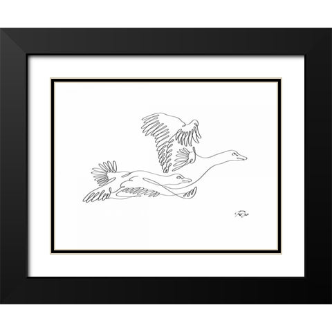 Geese Black Modern Wood Framed Art Print with Double Matting by Mahdavi, Gholam Reza