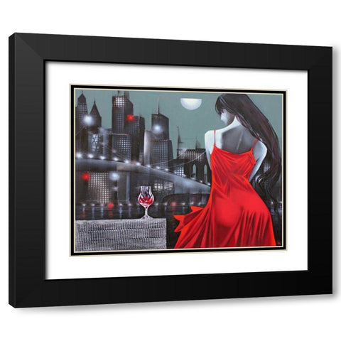 Moon night in Megapolis Black Modern Wood Framed Art Print with Double Matting by Tsantekidou, Rose