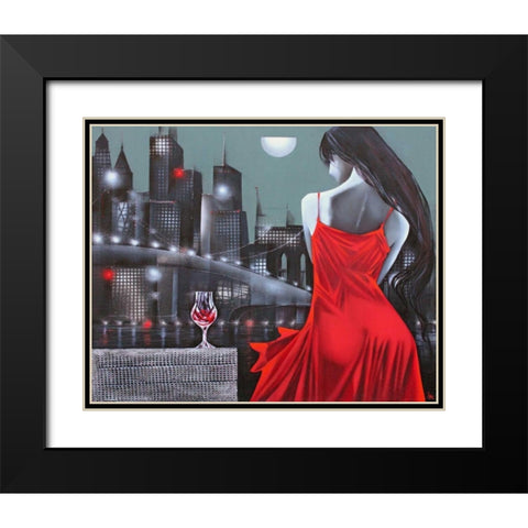 Moon night in Megapolis Black Modern Wood Framed Art Print with Double Matting by Tsantekidou, Rose