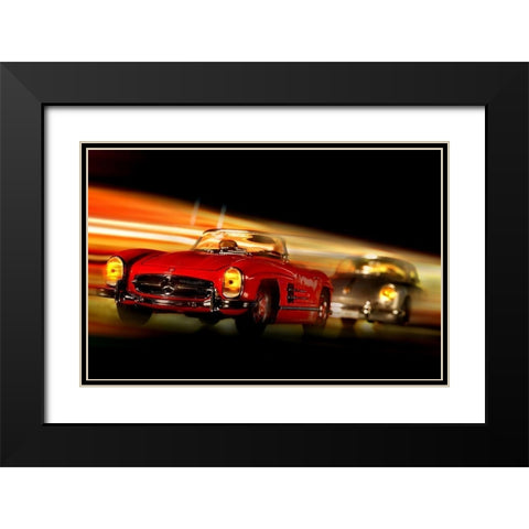 Cars in action - M.Benz 300SL Black Modern Wood Framed Art Print with Double Matting by Debionne, Jean-Loup