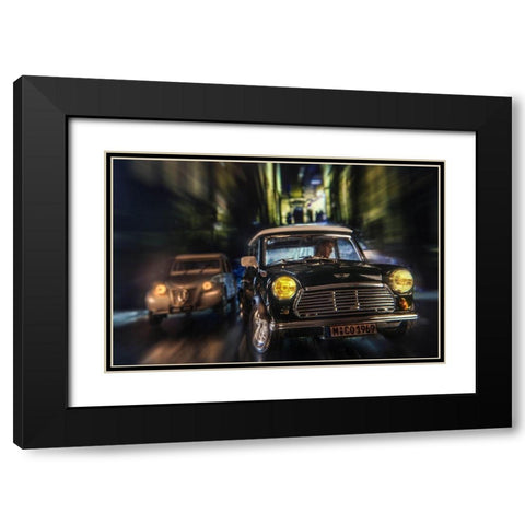 Cars in action - Austin Mini Black Modern Wood Framed Art Print with Double Matting by Debionne, Jean-Loup