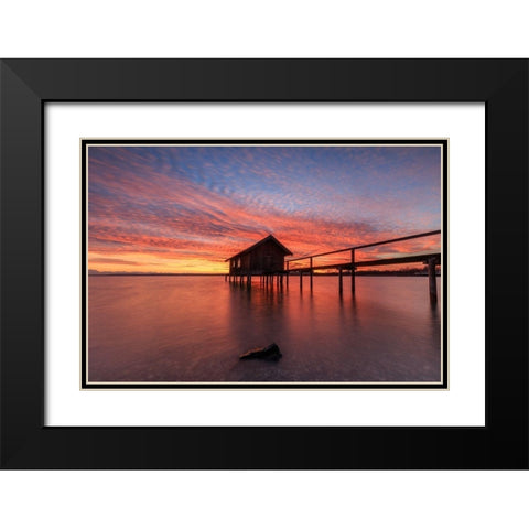 Sonnenuntergang am Ammersee Black Modern Wood Framed Art Print with Double Matting by Scholz, Markus