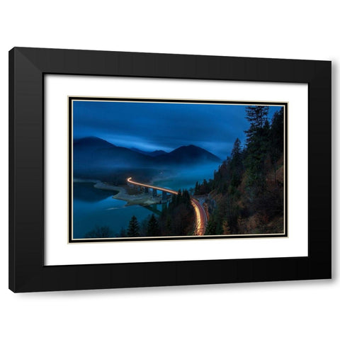 Sylvensteinspeicher bei Nacht Black Modern Wood Framed Art Print with Double Matting by Scholz, Markus