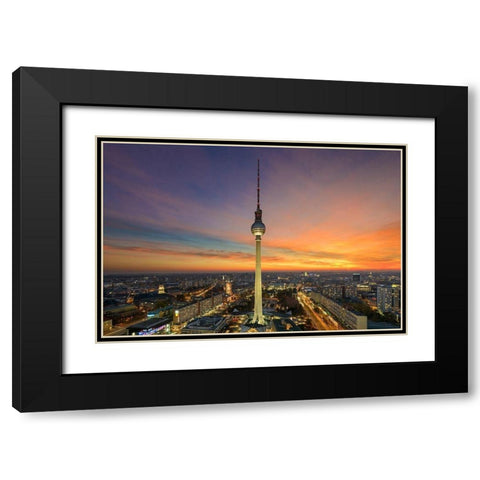 Berlin - Alexanderplatz Skyline Black Modern Wood Framed Art Print with Double Matting by Abid, Michael