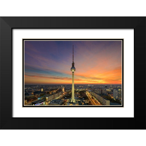 Berlin - Alexanderplatz Skyline Black Modern Wood Framed Art Print with Double Matting by Abid, Michael