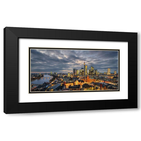 Frankfurt - Evening Skyline Black Modern Wood Framed Art Print with Double Matting by Abid, Michael