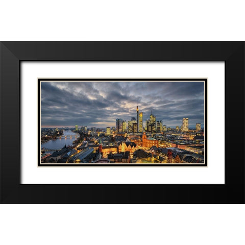 Frankfurt - Evening Skyline Black Modern Wood Framed Art Print with Double Matting by Abid, Michael