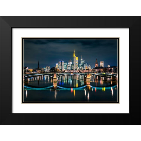 Frankfurt - Skyline Black Modern Wood Framed Art Print with Double Matting by Abid, Michael