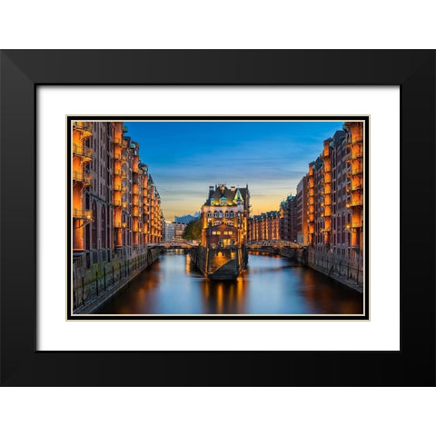 Hamburg - Speicherstadt Black Modern Wood Framed Art Print with Double Matting by Abid, Michael