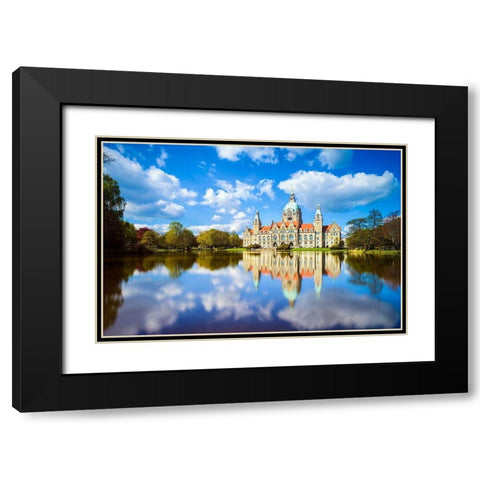 Hannover - Rathaus Maschteich Black Modern Wood Framed Art Print with Double Matting by Abid, Michael