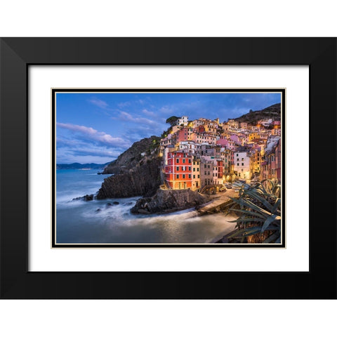 Riomaggiore Blues Black Modern Wood Framed Art Print with Double Matting by Abid, Michael