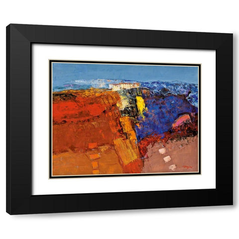 Dorf am Felsen Black Modern Wood Framed Art Print with Double Matting by Madjid