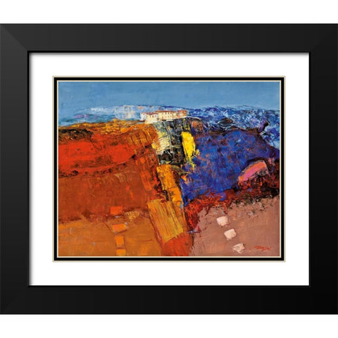 Dorf am Felsen Black Modern Wood Framed Art Print with Double Matting by Madjid