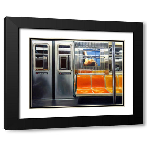 NYC Subway Reflections Black Modern Wood Framed Art Print with Double Matting by Schuh, Michael