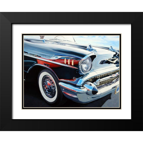T-Bird on Chevy Reflections Black Modern Wood Framed Art Print with Double Matting by Schuh, Michael